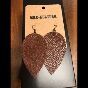 Beautiful brown leather tear drop earrings